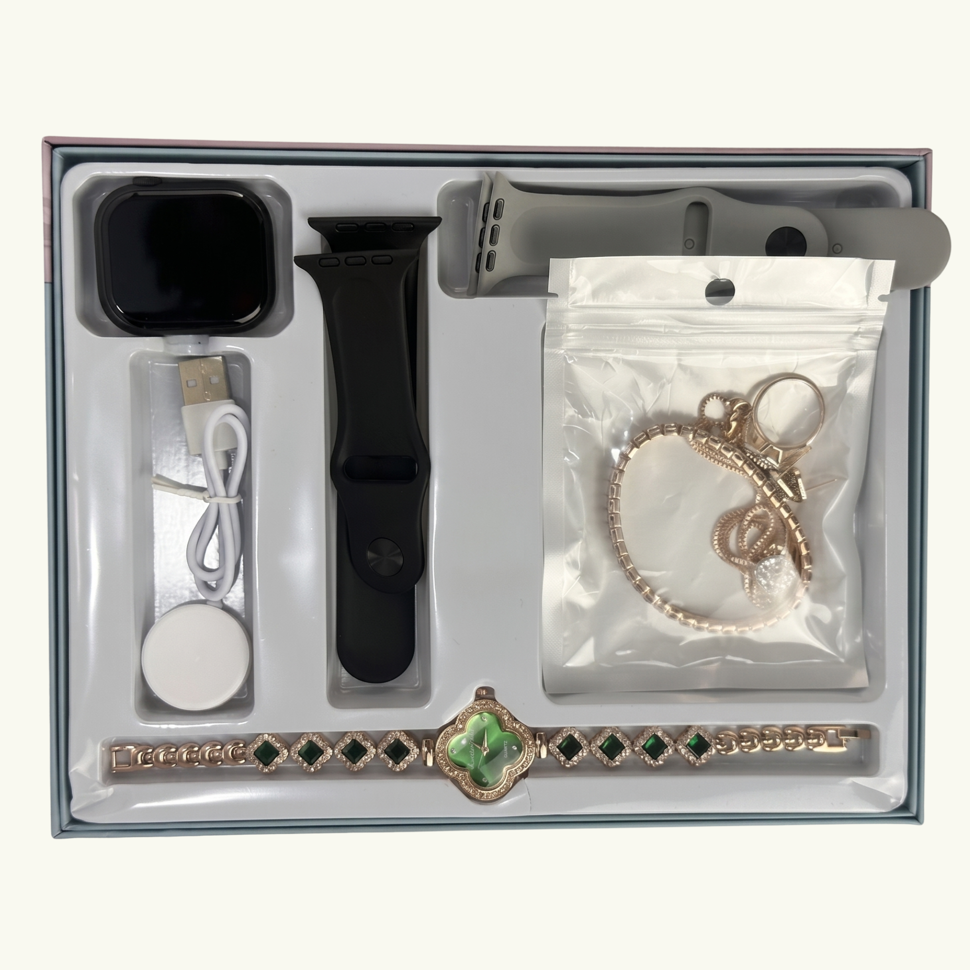Luxury Ladies Smart Watch & Analog Gift Set - Bundle with AirPods, Jewelry & Accessories (Perfect Gift for Her)